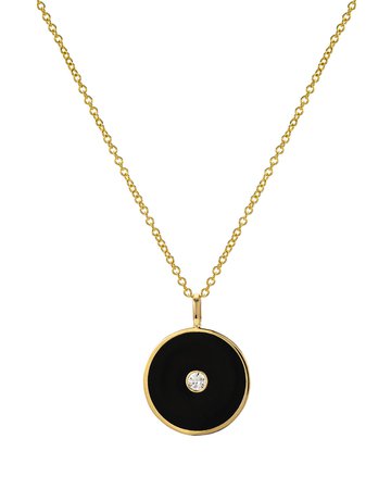 Zoe Lev Jewelry 14k Diamond & Black Enamel Disc Necklace