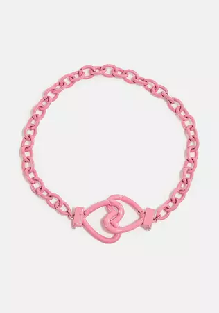 Heart Handcuff Interlocking Chain Necklace - Pink – Dolls Kill