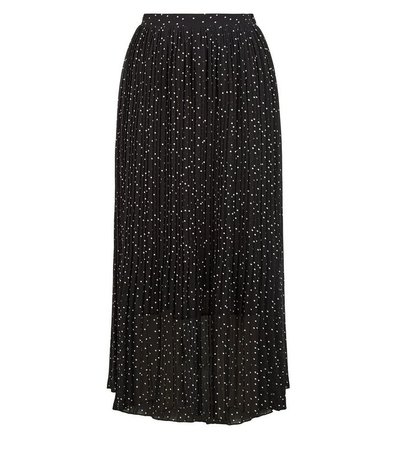 Black Spot Print Pleated Midi Skirt | New Look