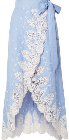 Clarice Crochet-trimmed Linen Wrap Skirt - Light blue