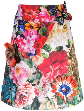 floral print embroidered skirt