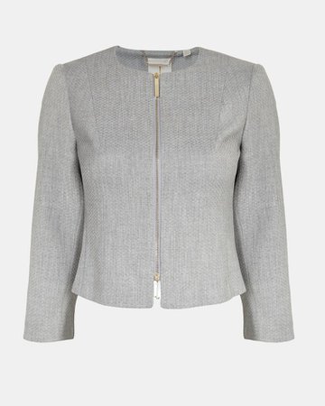 Cropped textured jacket - Light Grey | Workwear | Ted Baker ROW