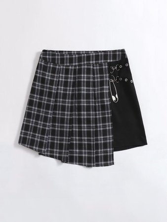 Plus Paperclip Detail Tartan Panel Skirt | SHEIN USA