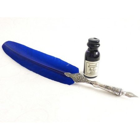Buy Blue Feather Pewter Quill Dip Pen & Ink | Calligraphy Arts
