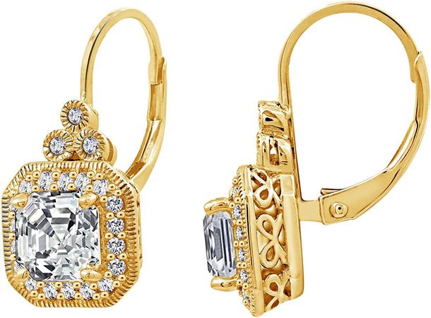 Amazon.com: Amazon Collection Yellow-Gold-Plated Sterling Silver Infinite Elements Cubic Zirconia Asscher-Cut Antique Drop Earrings : Clothing, Shoes & Jewelry