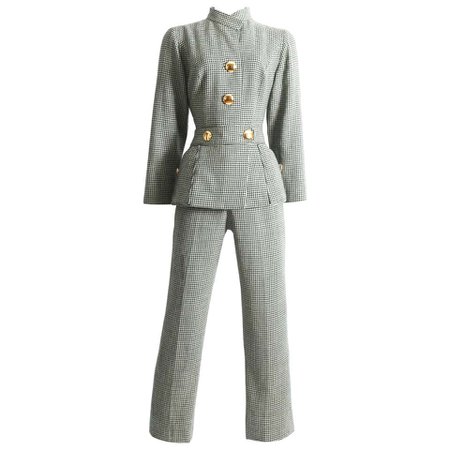 houndstooth wool peplum jumpsuit, circa 1960s For Sale at 1stdibs