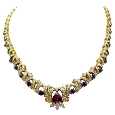 Nino Verita for Effe V 18 Karat Gold Necklace with Diamond, Ruby, and Sapphire For Sale at 1stDibs