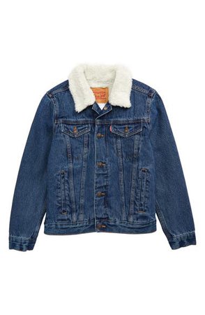 Levi's® Kids' Faux Shearling Collar Denim Trucker Jacket (Big Boy) | Nordstrom