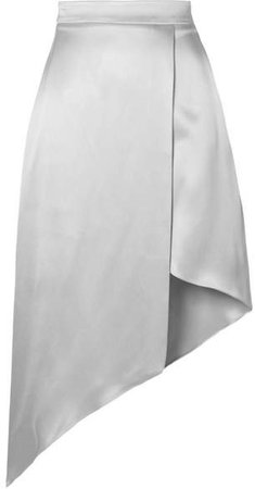 Asymmetric Wrap-effect Silk-charmeuse Midi Skirt - Silver
