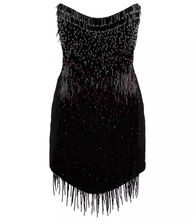 Fringe Trimmed Embellished Minidress in Black - The Attico | Mytheresa