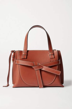 Gate Mini Topstitched Leather Tote - Brown
