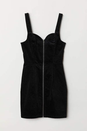 Velvet Bib Overall Dress - Black