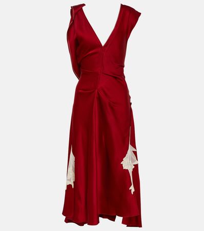 Lace Trimmed Draped Satin Midi Dress in Red - Victoria Beckham | Mytheresa