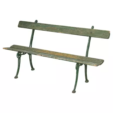 Antique Continental Cast Iron and Old Painted Wood Garden Bench For Sale at 1stDibs