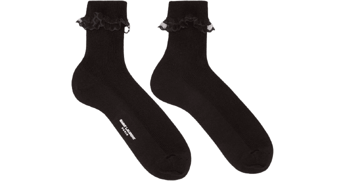 Saint Laurent Women's Black Lace Trim Socks