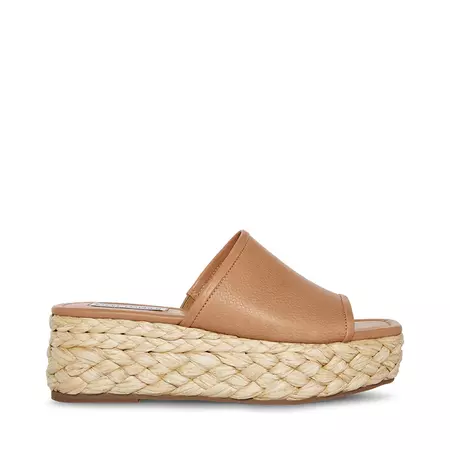 BRAIDEN Tan Leather Platform Slide Sandal | Women's Sandals – Steve Madden