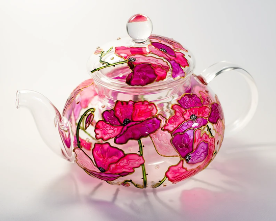 glass floral teapot pink