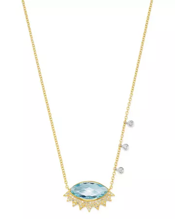 Meira T 14K White Gold & 14K Yellow Gold Blue Topaz & Diamond Eye Pendant Necklace, 16-18" | Bloomingdale's