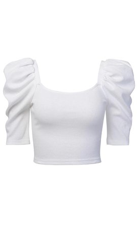 white scoop neck puff sleeve top - Google Search