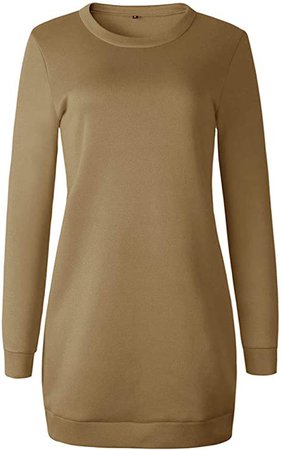Xuan2Xuan3 Fall Winter Dress for Women Fleece Knit Long Sleeve Crewneck Sweatshirt Pullover Sweater Dress Army Green at Amazon Women’s Clothing store