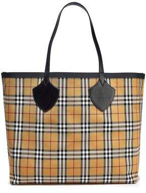 Giant Reversible Leather-trimmed Checked Bonded-cotton Tote