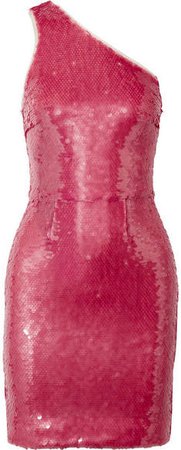 Serena One-shoulder Sequined Tulle Mini Dress - Pink