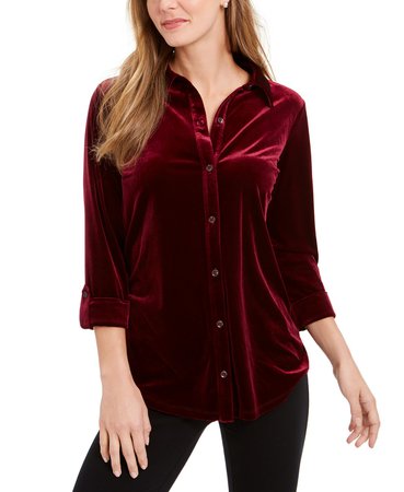 Charter Club Button-Down Velvet Shirt, Created For Macy's & Reviews - Tops - Women - Macy's