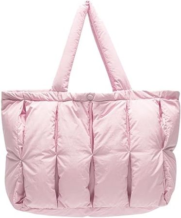 Puffer Tote Bag For Women Luxury Quilted Puffy Handbag Light Winter Shoulder Bag (Pink) : Clothing, Shoes & Jewelry
