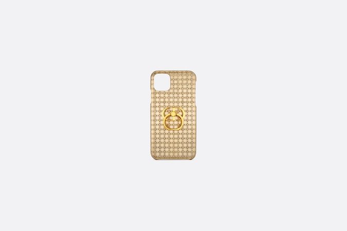 30 Montaigne Cover for iPhone 11 Pro Max Metallic Stardust Gold Microcannage Calfskin - products | DIOR