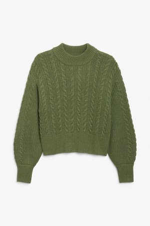 Cable knit sweater - Green - Knitted tops - Monki WW