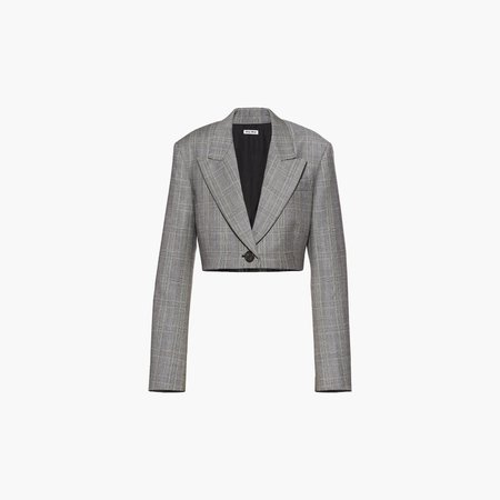 Cropped Prince of Wales check wool jacket Grey | Miu Miu