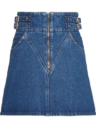 Miu Miu Buckle Detail Denim Skirt GWD194IPQ Blue | Farfetch