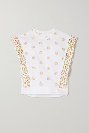 White Ruffled embroidered cotton-poplin blouse | Chloé | NET-A-PORTER