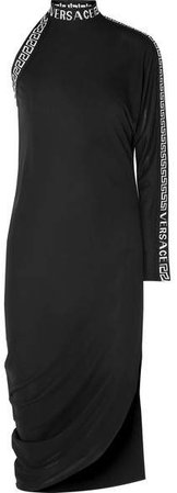 One-sleeve Intarsia Jersey Midi Dress - Black