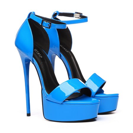 *clipped by @luci-her* Giaro GALANA blue shiny high heel platform sandals