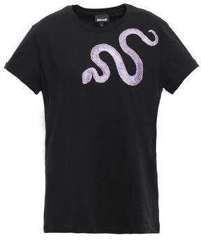 Embroidered Ribbon-trimmed Cotton-jersey T-shirt