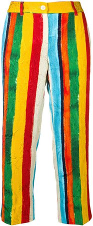 painted stripe print trousers
