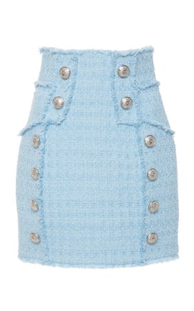 High-Waisted Blue Tweed Skirt by Balmain SS19