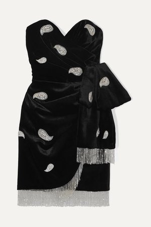 Dundas | Strapless crystal-embellished fringed velvet mini dress | NET-A-PORTER.COM