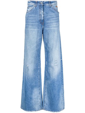 MSGM distressed-effect logo-embroidered Flared Jeans - Farfetch