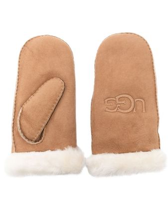 UGG embroidered-logo Shearling Mittens - Farfetch