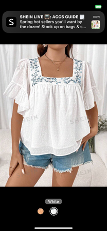 frilly square neckline blouse with floral blue detail