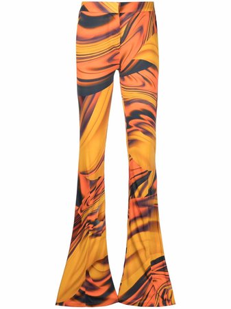 Shop The Attico abstract-print flared trousers with Express Delivery - FARFETCH