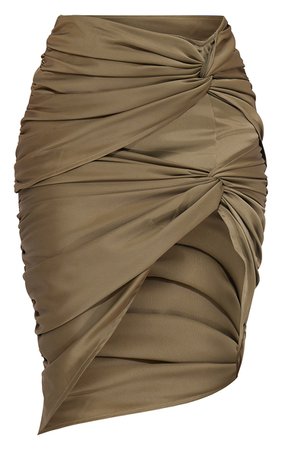 Khaki Structured Satin Double Knot Midi Skirt | PrettyLittleThing USA