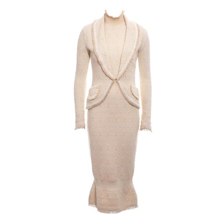 Christian Dior by John Galliano cream knitted dress and jacket set, fw 1999 For Sale at 1stDibs