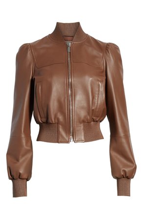 Michael Kors Puff Sleeve Crop Leather Jacket | Nordstrom