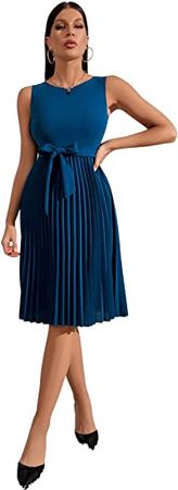 Amazon.com: Floerns Women's Elegant Sleeveless A Line Pleated Belted Dress : Clothing, Shoes & Jewelry