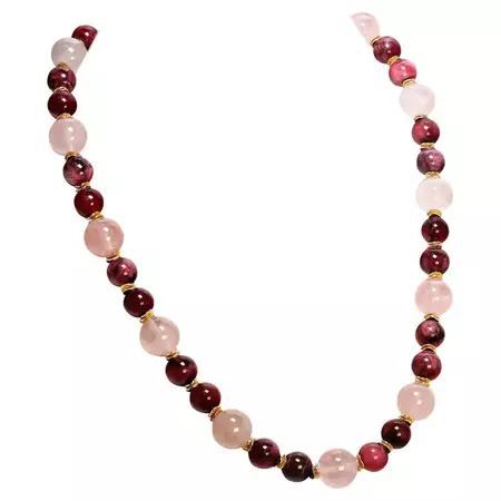 AJD 24 Inch Necklace of Polished Rhodonite and Rose Quartz Great Gift!! For Sale at 1stDibs | rose beads necklace, rhodonite and rose quartz together, rhodonite vs rose quartz