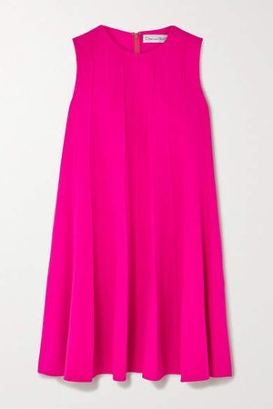 Neon Pleated Wool-blend Crepe Mini Dress - Pink