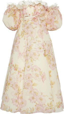 Giambattista Valli Floral Printed Cold-Shoulder Chiffon Midi Dress Siz